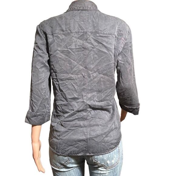 Women's 3/4 sleeve tencel button-down gray casual shirt top M - Picture 4 of 6